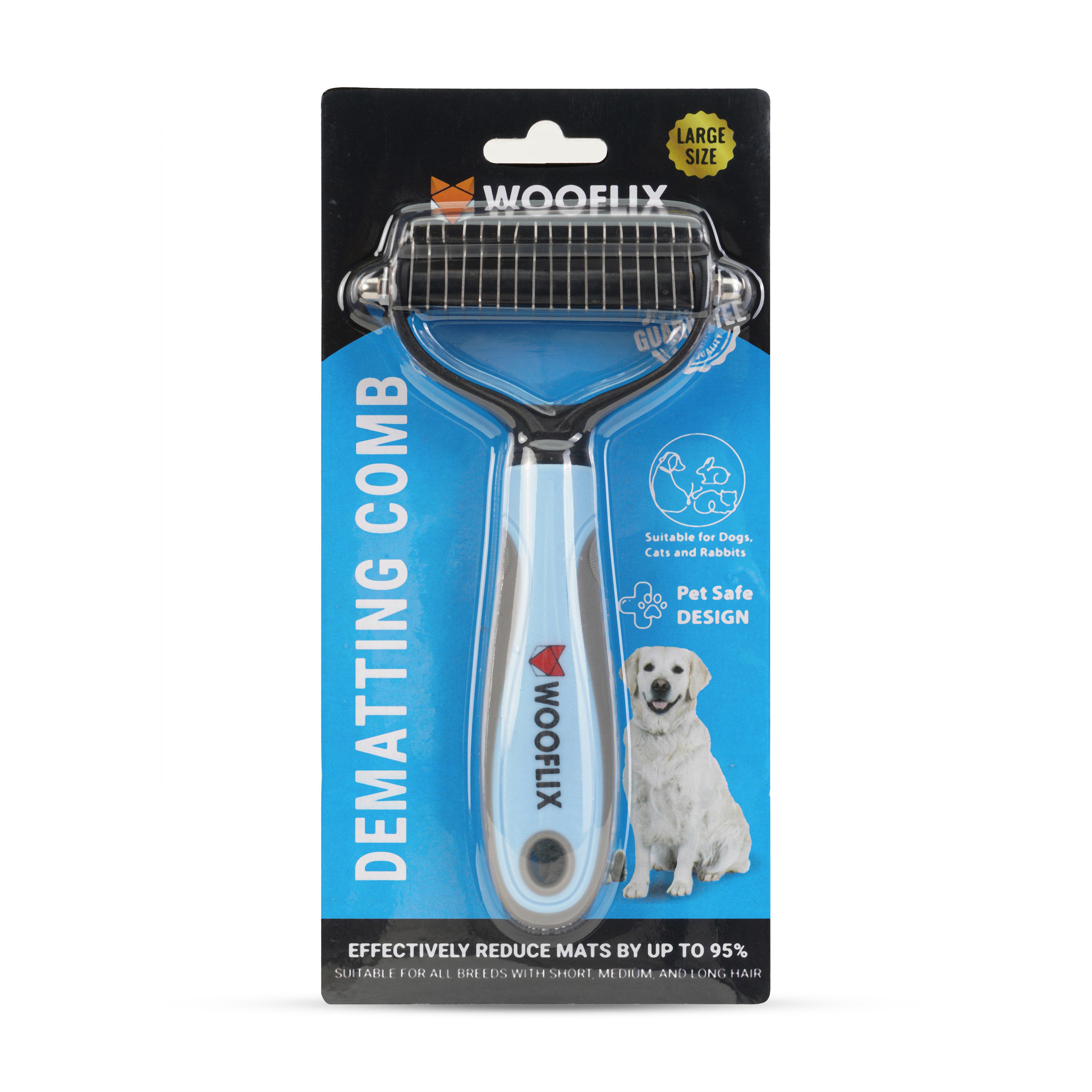 Wooflix Dematting Brush & Grooming Tool for Cats and Dogs, Removes Mats and Tangles - Dog Hair Brushes for all Breeds (Large) Mats | Dog Hair Brushes for all Breeds - Large (Black and Blue)