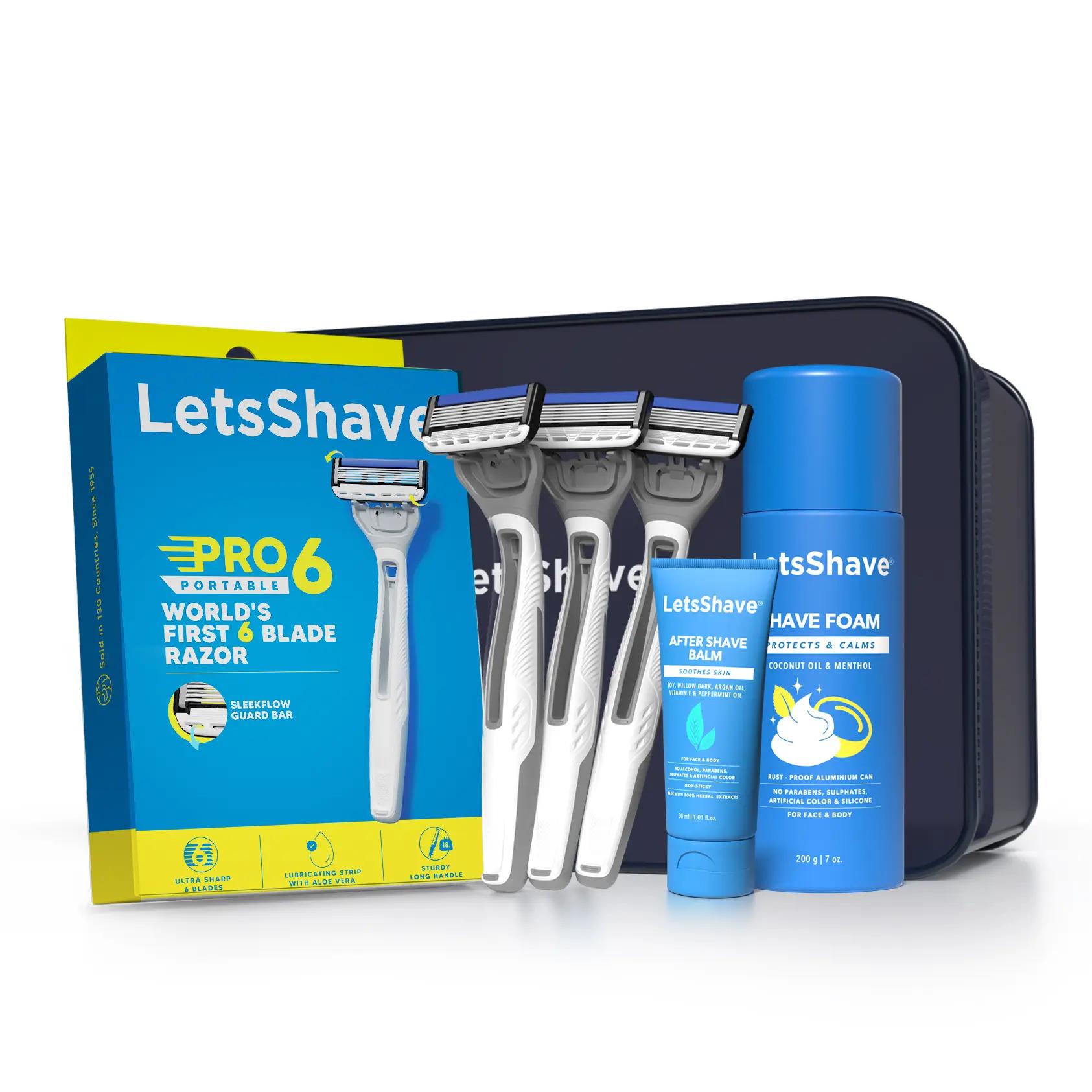 LetsShave Pro 6 Premium Portable Shaving Kit For Men | Complete Combo Kit