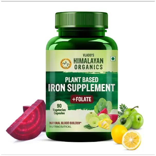 Vlado's Himalayan Organics Plant Based Iron Supplement with Folate | Blood Builder | Whole Food | 90 Veg Capsules