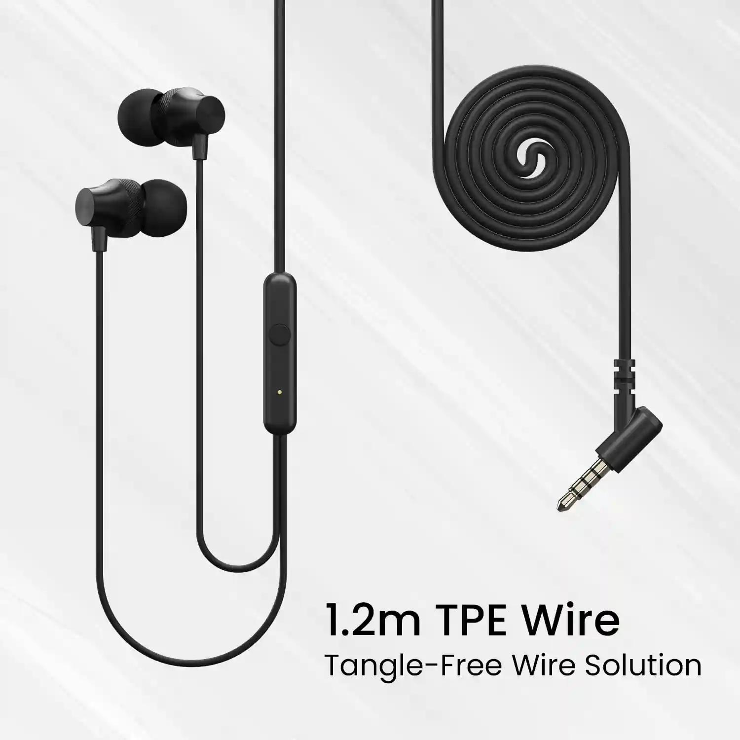 Portronics Conch Beat A in Ear Wired Earphones with Mic, 3.5mm Audio Jack, 10mm Driver, 1.2m TPE Anti Tangle Wire, In line Mic Controls, Powerful Audio, Metal Alloy Body, Wide Compatibility(Black)