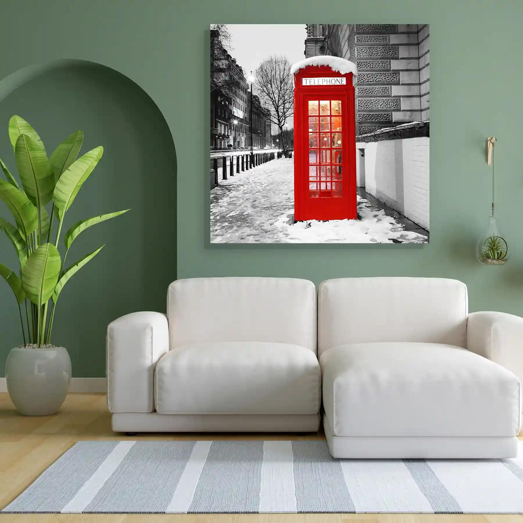 Pitaara Box London Red Telephone Booth At Dawn, UK | Canvas Painting for Bedroom & Living Room | Engineered Wood Frame