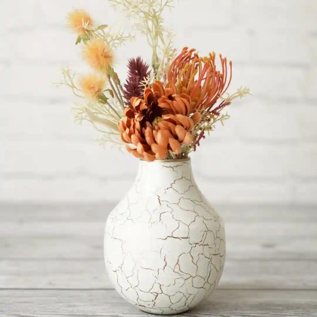 Behoma Metal Flower Vase for Home Decor Bedroom Living Room Office Wedding | Table Decorative Item for Festivals Birthday Off White Bud Shape Small (Flower Not Included)