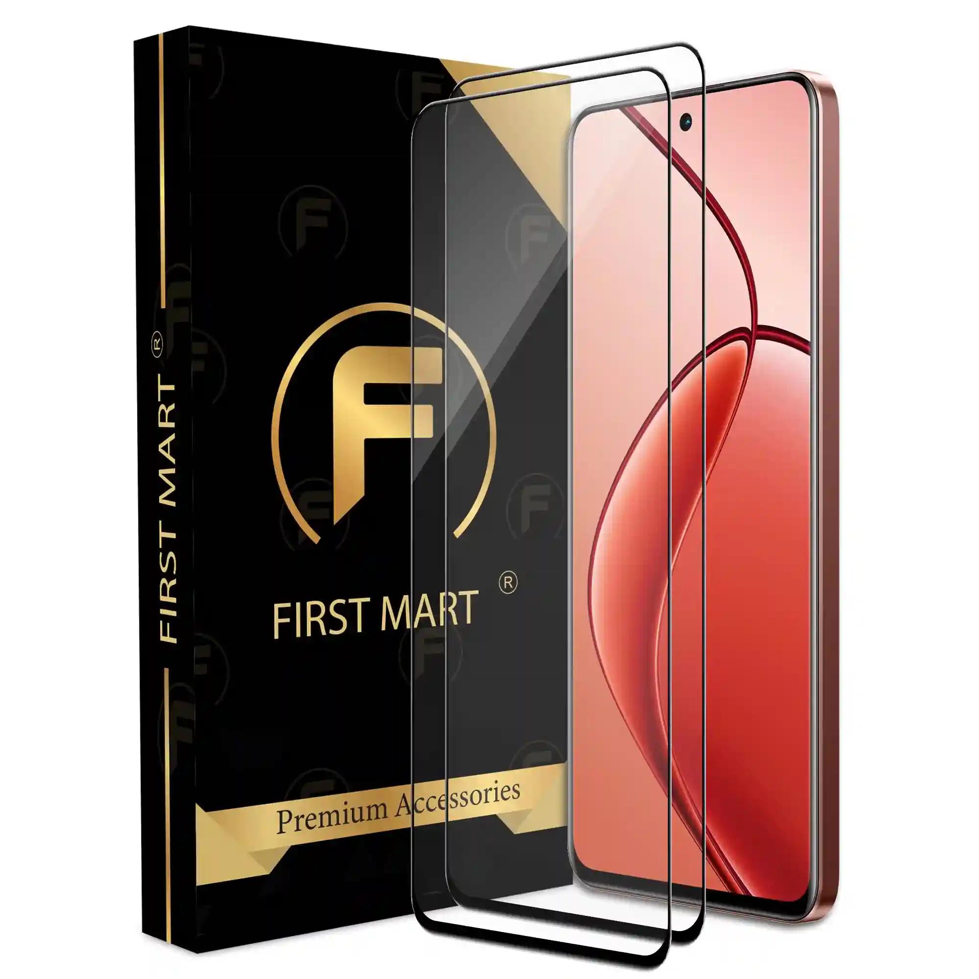 FIRST MART Premium Tempered Glass for Realme P1 5G with Edge to Edge Coverage and Easy Installation Kit, Pack of 2