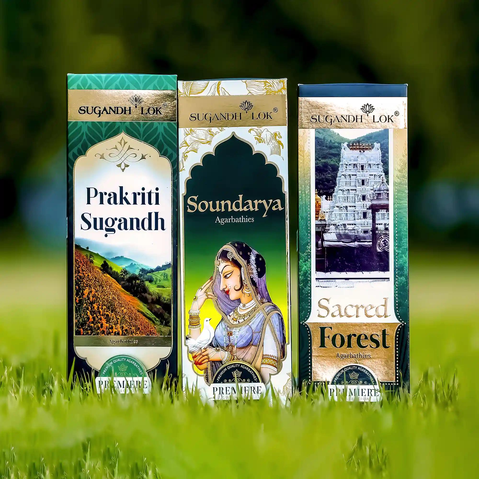 Premium Collection - Nature's Sanctuary Incense Sticks| Fragrance - Sacred Forest / Prakruthi Sugandh / Soundarya I Recycled Temple Flowers | Hand-crafted | Non-irritant Smoke - Pack of 3