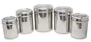 PROJAIN STEEL 5 pcs Premium Heavy Gauge Mirror Polish Stainless Steel Ubha Dabba | Deep Dabba | Kitchen Container Set (Size No. 10 to No.14)