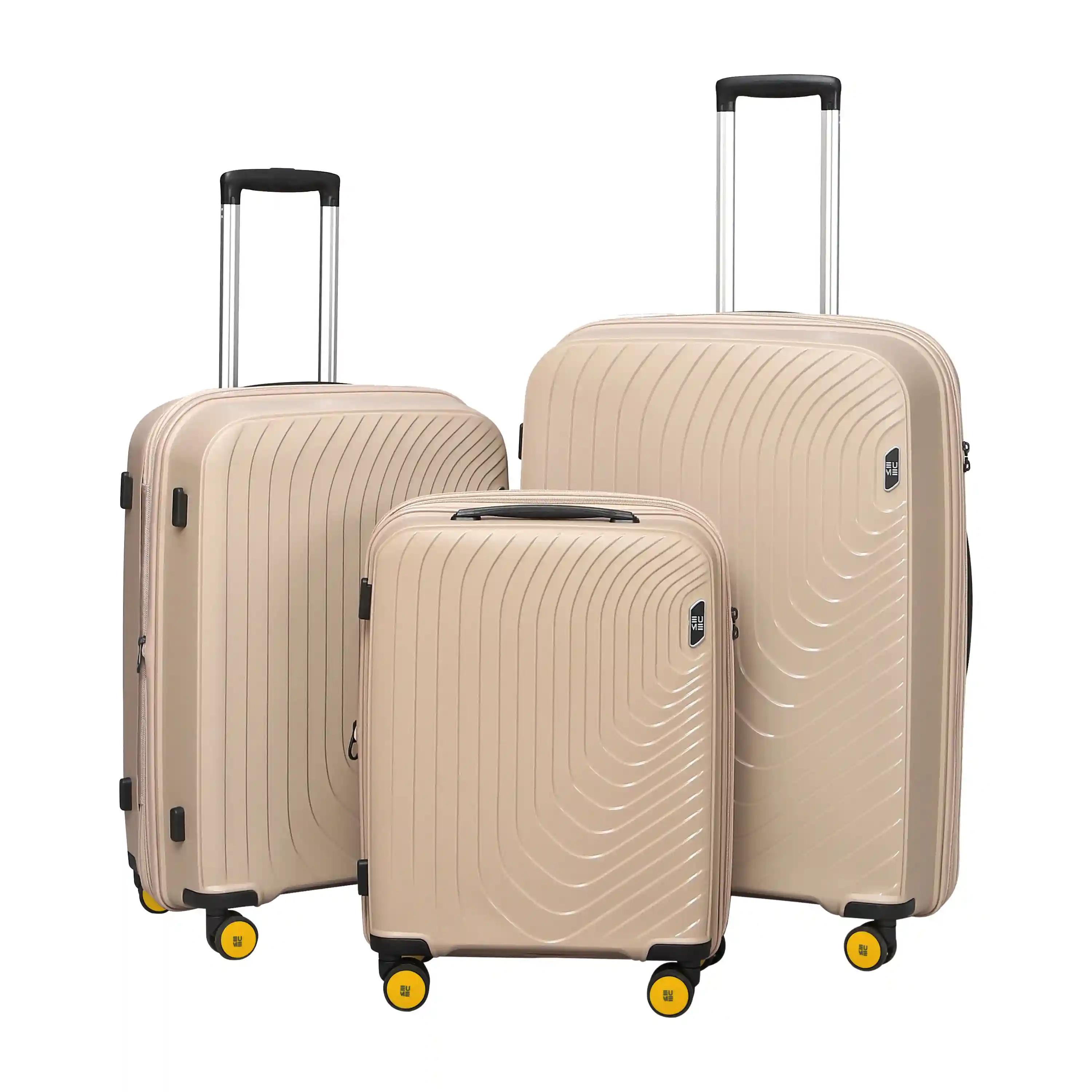 EUME Wanderer Cabin 55 Cm, Check-In Medium 65 Cm And Check-In Large 76 Cm Luggage Trolley Bags For Travel |Polypropylene (Pp) 8 Silentrun Wheels Suitcase - Set Of 3 ( Champagne Gold)