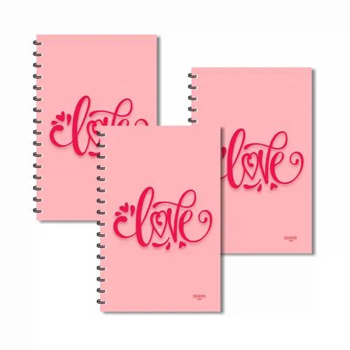 Cursive Love Baby Pink Design Ruled Diaries - Pack Of 3