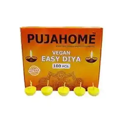 Pujahome Cotton Wicks with Ghee Wax Free Vegan Diya Batti for Daily Puja Readymade Ghee Diya Batti Easy to Use Long Lasting