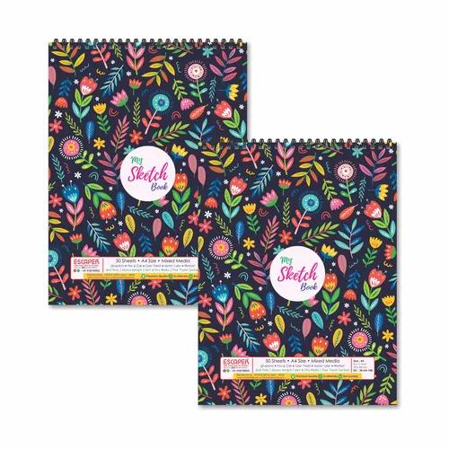 Exotic Flowers Theme Sketchbooks For Painting - Pack Of 2