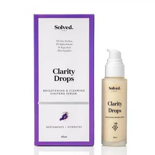 SOLVED LABS Clarity Drops Brightening Serum | With 1% Kojic Acid, 5% Grape Glycolic & 2% Alpha Arbutin, Hydrating Spot Corrector For Dark Spots & Pigmentation For All Skin Types | Men & Women | 45 Ml