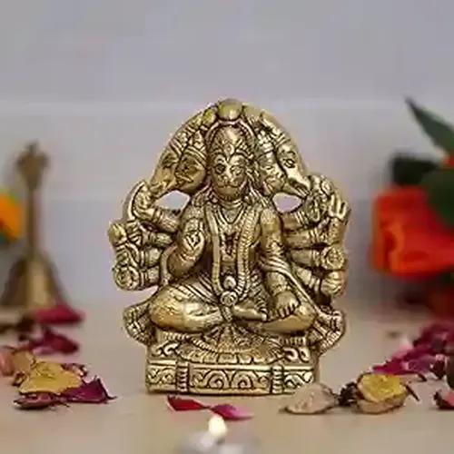 WEBELKART Premium Metal PanchMukhi Hanuman for Door Entrance Idol Statue Murti for Home and Pooja Decor | Diwali Puja Items for Home Decor (Gold, 5.5 Inches)