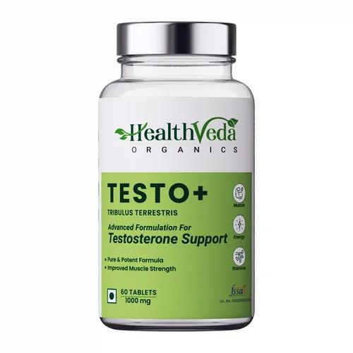 Health Veda Organics Plant Based Testo+ with Tribulus, Ashwagandha & Kaunch Beej | Improves Muscle Strength & Energy | 60 Veg Tablets for Men