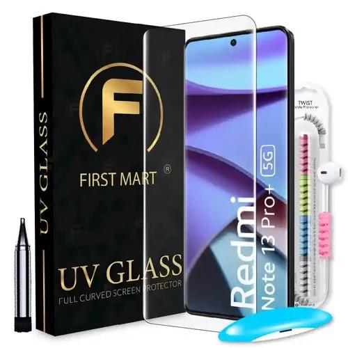 FIRST MART Tempered Glass for Redmi Note 13 Pro Plus 5G / Note 13 Pro + 5G with Edge to Edge Full Screen Coverage and Easy UV Glue Installation Kit and Cable Protector, Pack of 1