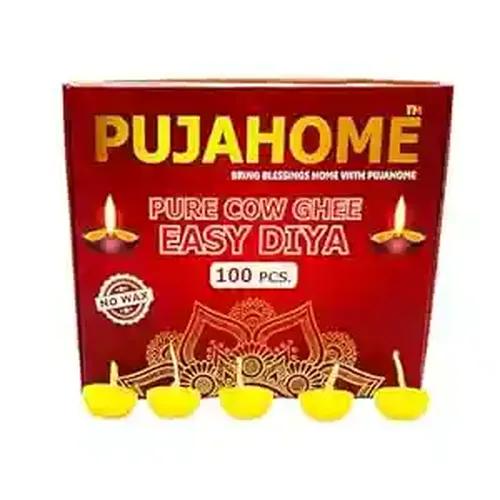 Pujahome Cow Ghee Cotton Wicks Wax Free Diya Batti for Daily Puja Readymade Ghee Diya Batti Easy to Use Long Lasting