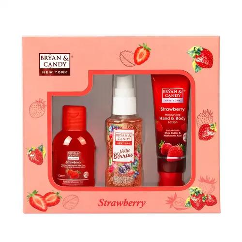 Bryan & Candy Strawberry Bath Kit Gift Set For Women & Men | Shower Gel, Fragrance Mist, Hand & Body Lotion | Vegan, pH 5.5, SLS & Paraben-Free