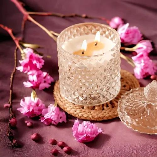 Aroma Large Daisy Diamond Textured Soy Wax Scented Candle Glass Jar