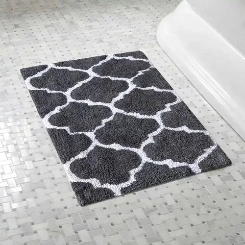 Cotton Bathmats | Water Absorbent Runners | Quatrefoil Design Rugs | Floor Mats for Kitchen, Bathroom & Sink | Ultra Soft Mats | Non-Slip | Pack of 1 | 40 x 60cm | Dark Grey – The Home Talk Store