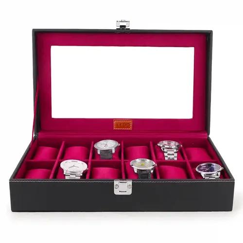 LEDO PU Leather Watch Box Holder Organizer Case In 12 Slots of watches with Transparent Glass Look For Men & Women