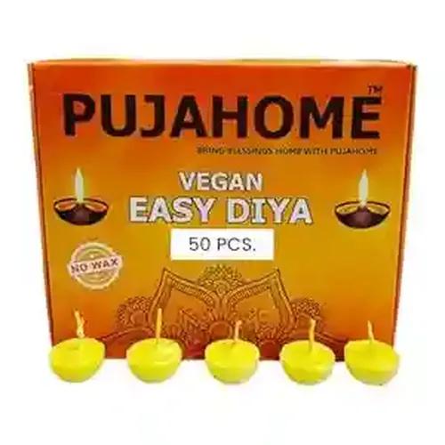 Pujahome Cotton Wicks with Ghee Wax Free Vegan Diya Batti for Daily Puja Readymade Ghee Diya Batti Easy to Use Long Lasting