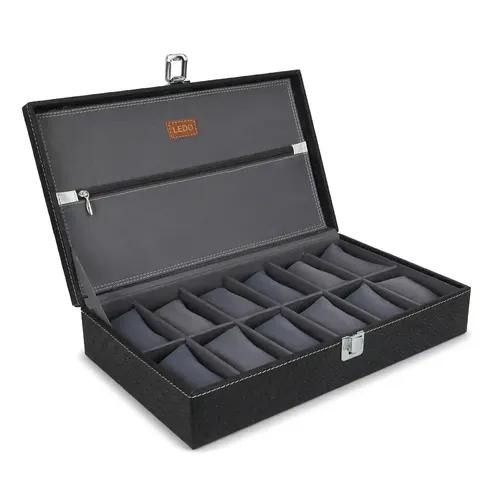 LEDO Watch Box Holder Organizer Case In 12 Slots of watches In PU Leather with Chain Pocket for Men and Women