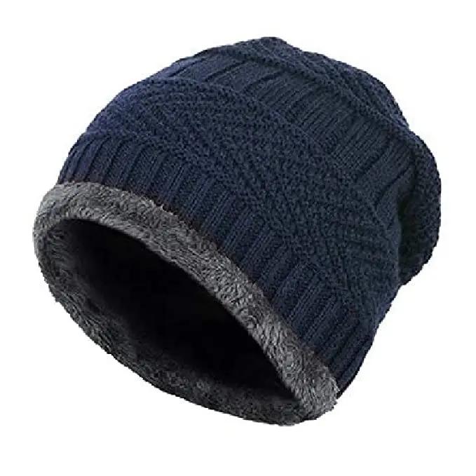 YOUTH ROBE - Premium Brand Knitted Winter Cap & Neck Scarf with fleece,Unisex Beanie Cap with Neck Warmer,Thermal Cap, Fluffy Woolen Cap (set of gloves and cap) Blue