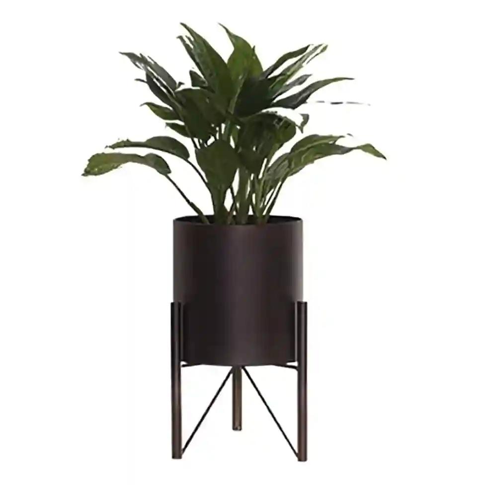 AMASS HANDICRAFTS Metal Flower Pot with Stand for Indoor and Outdoor Use - Home and Garden Decor - Elegant Black Design - Perfect for Plants, Flowers, and Herbs (Pack of 1)