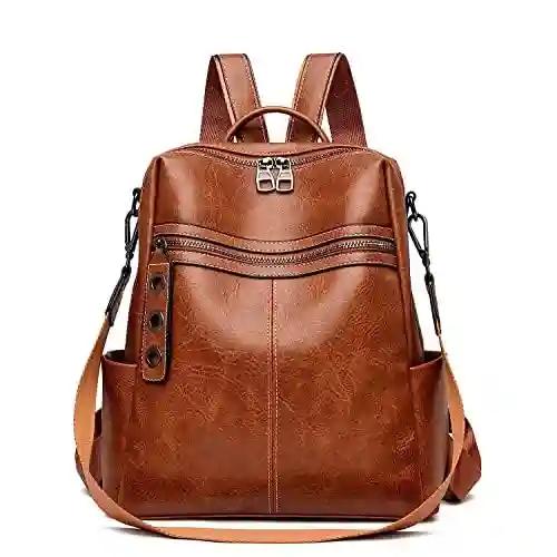 MUCHOVA Women's Fashion Standard Backpack Purses Multipurpose Design Handbags And Shoulder Bag Pu Leather Travel Bag Vegan Leather Girl'S Travel Casual (Tan)