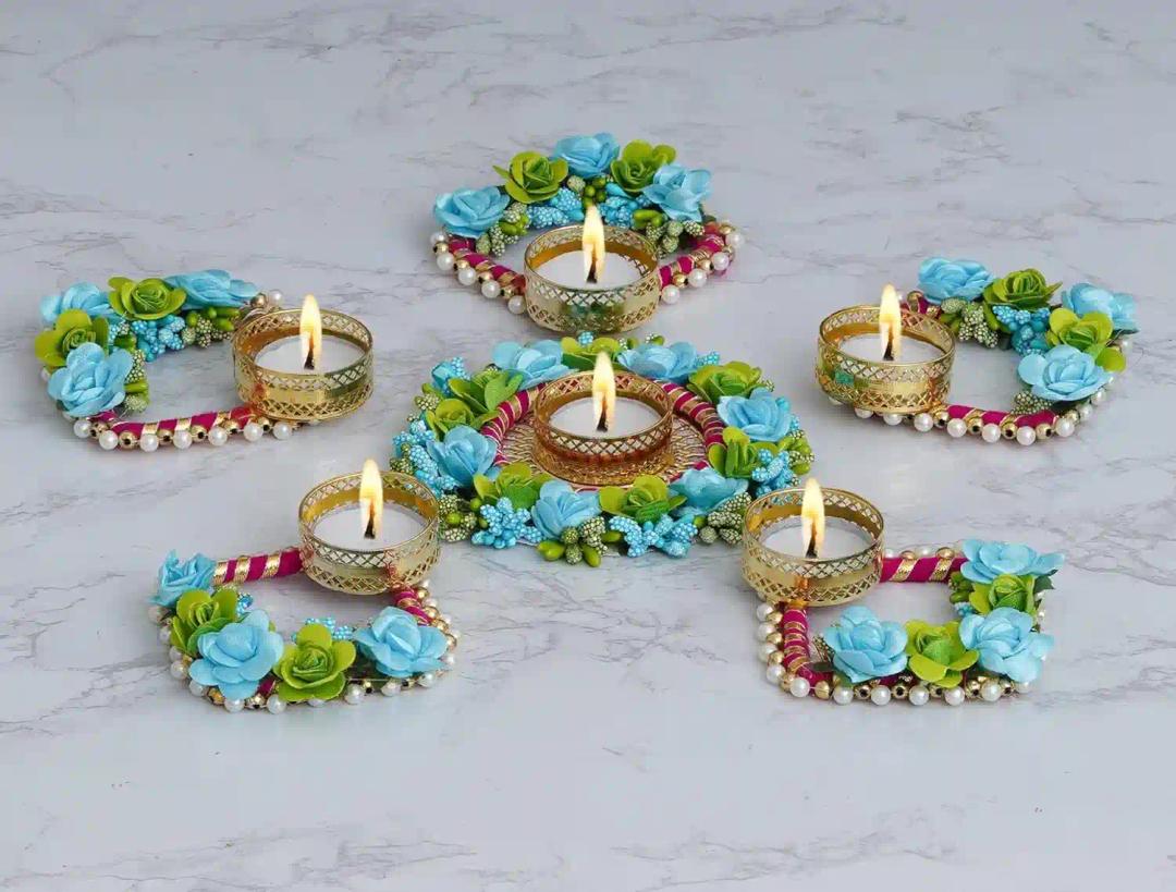 WEBELKART Designer Handmade Unique Set Of 5 Tealight Candle Holder For Home Decor, Mosaic Glass, Balcony Decoration Items Outdoor, Balcony Decor,Candle Stand,Flowers Diwali Diyas For Decoration Pack Of 5