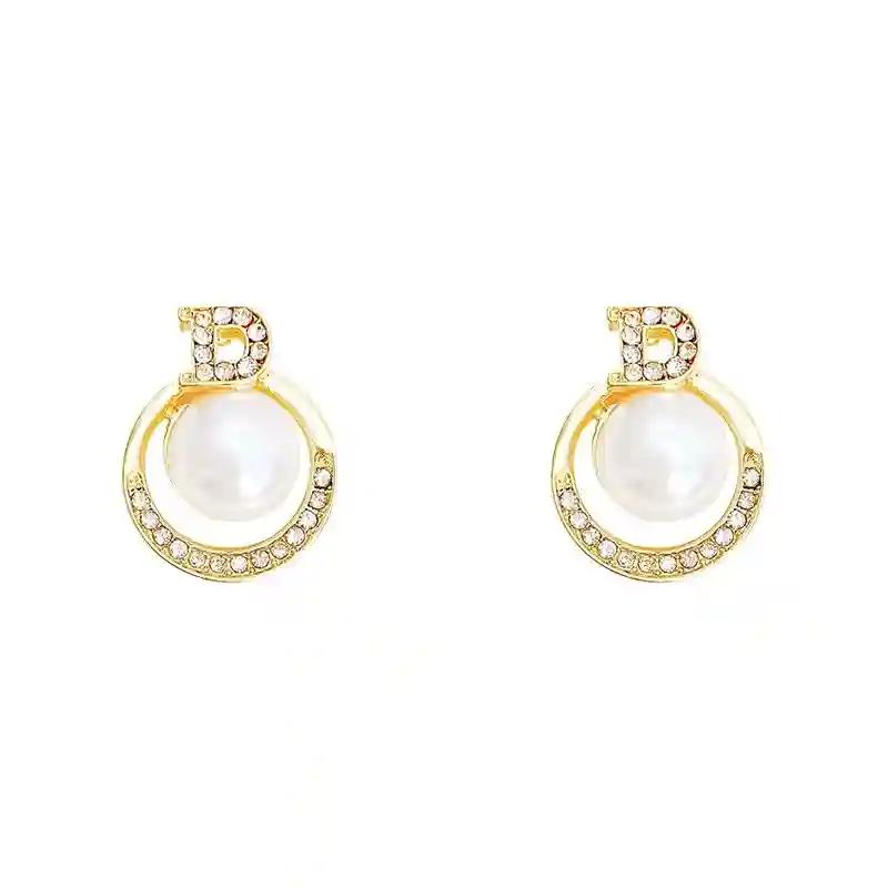 Circular Stud Pearl and Diamond Earring