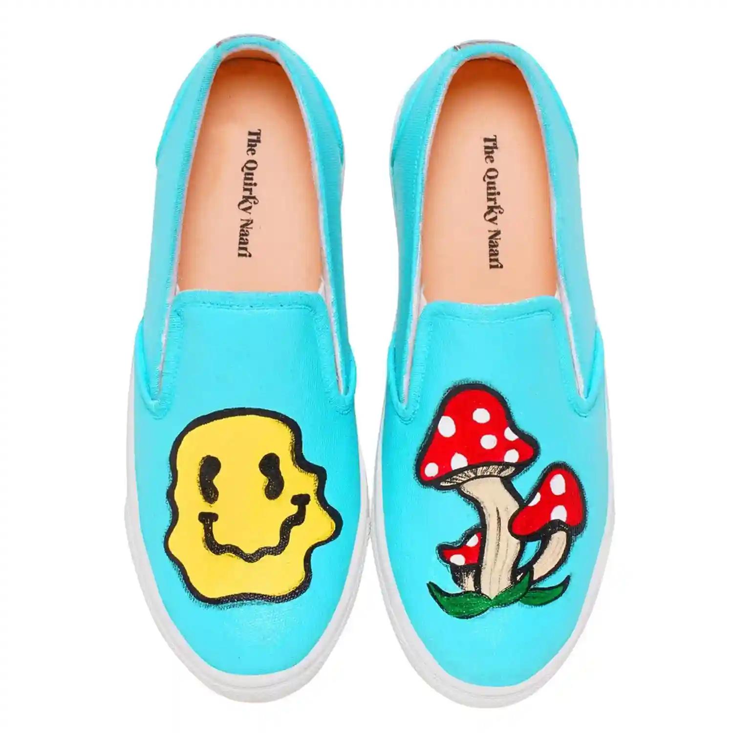 THE QUIRKY NAARI Handpainted Magic Mushroom Slipons with an Eye-catching Aesthetic - 5 UK