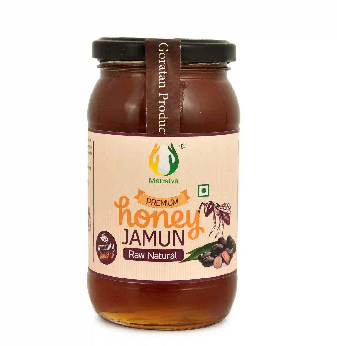 MATRATVA Jamun Honey 500 gm Glass Jar | Jamun Honey | Ayurvedic Immunity Booster for Digestion | weight Management | cough | Unfiltered, Unprocessed & Unpasteurized Raw Honey | Pure Raw Honey | Natural Jamun Honey | No Artificial Flavour, Colour, Sugar or Preservatives