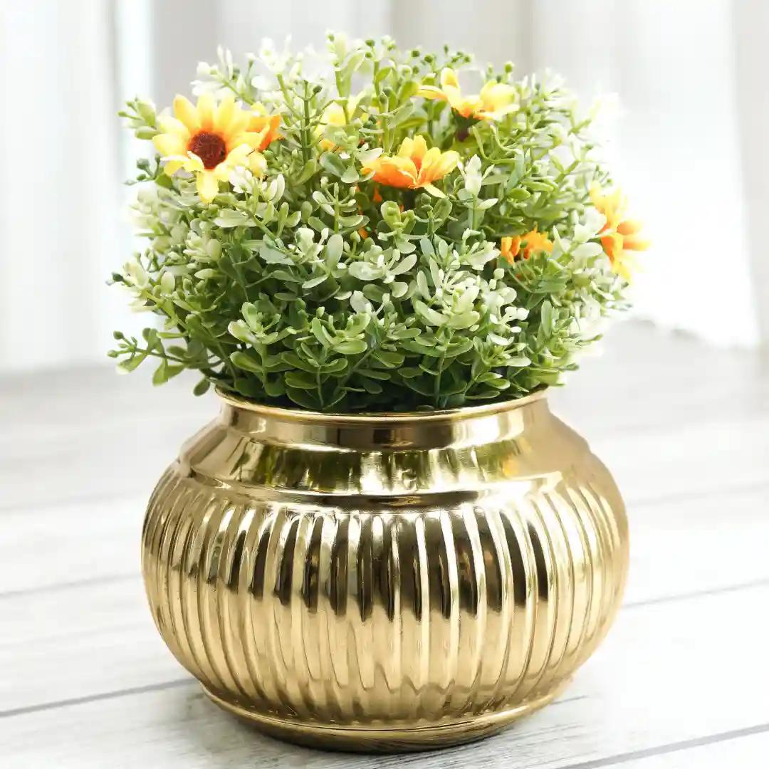 Metal Matki Planter Pot, Gold