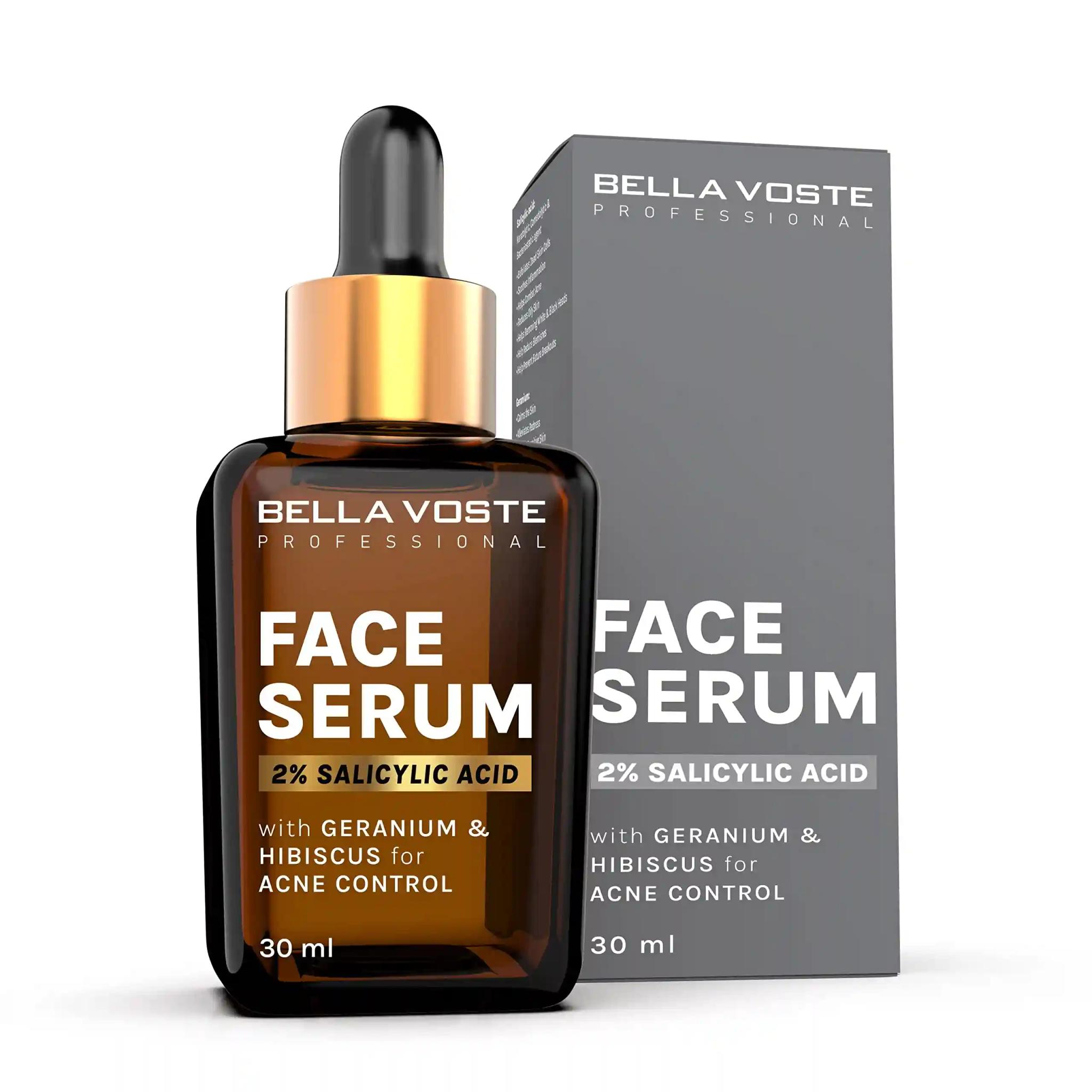 Bella Voste Professional 2% Salicylic Acid Face Serum with Geranium & Hibiscus for Acne Control