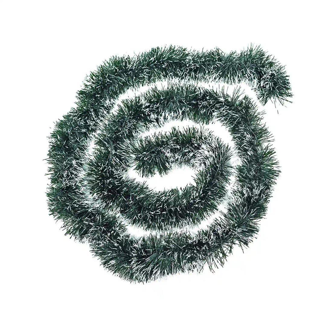 WebelKart Dark Green Tinsel Garland with White Tip for Christmas Xmas Decoration (Pack of 10, 6 Ft)