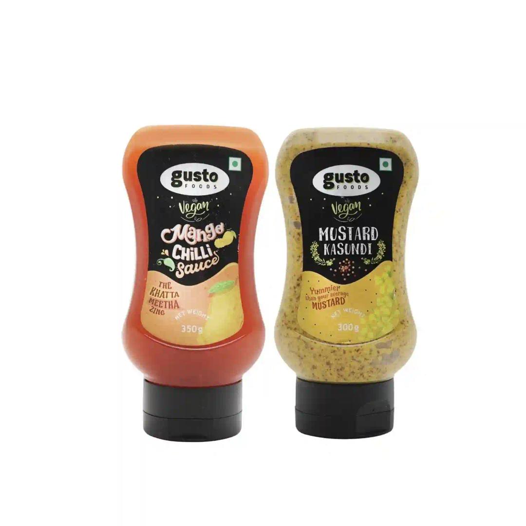 Gusto Foods Mango Chili Sauce (350g) And Kasundi Sauce (300g) Combo (1 Each) | Sweet and Sour Mango Sauce with Traditional Bengali Mustard Dip Sauce