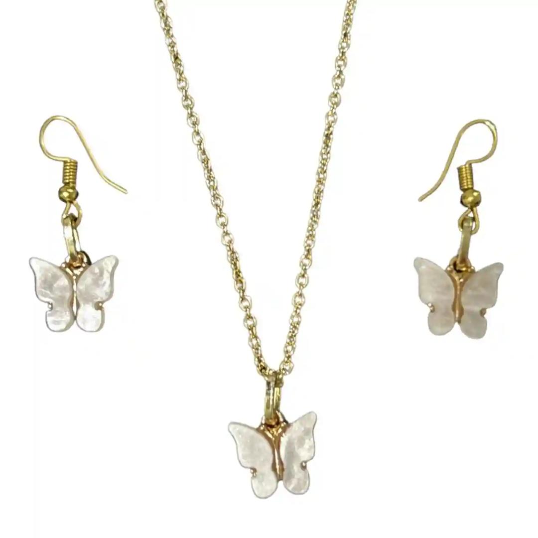 White Butterfly Earring Pendant Set