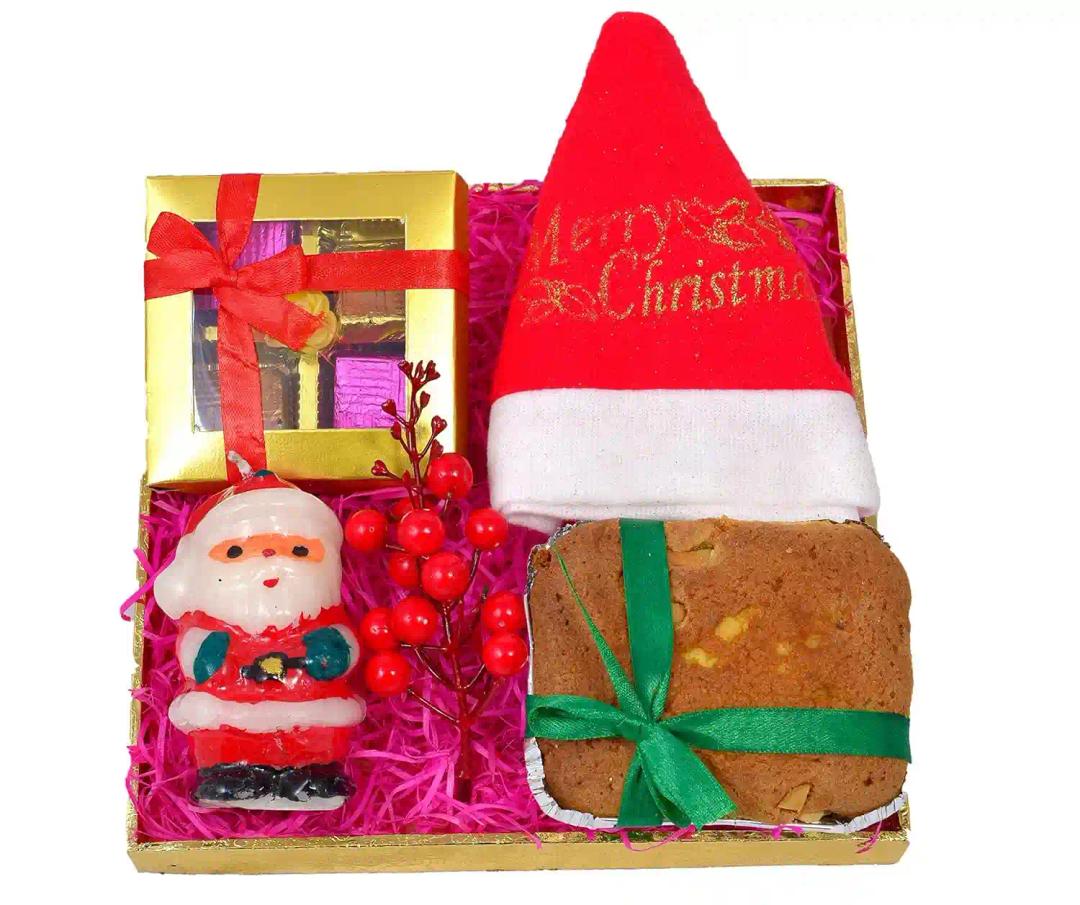 Christmas gift/Christmas hamper/christmas gift box/christmas gift set/christmas cake-150gms cake+A box of chocolote+Santa Claus candle+A bunch of cherry for decor+Santa Claus themed cap+Christmas card