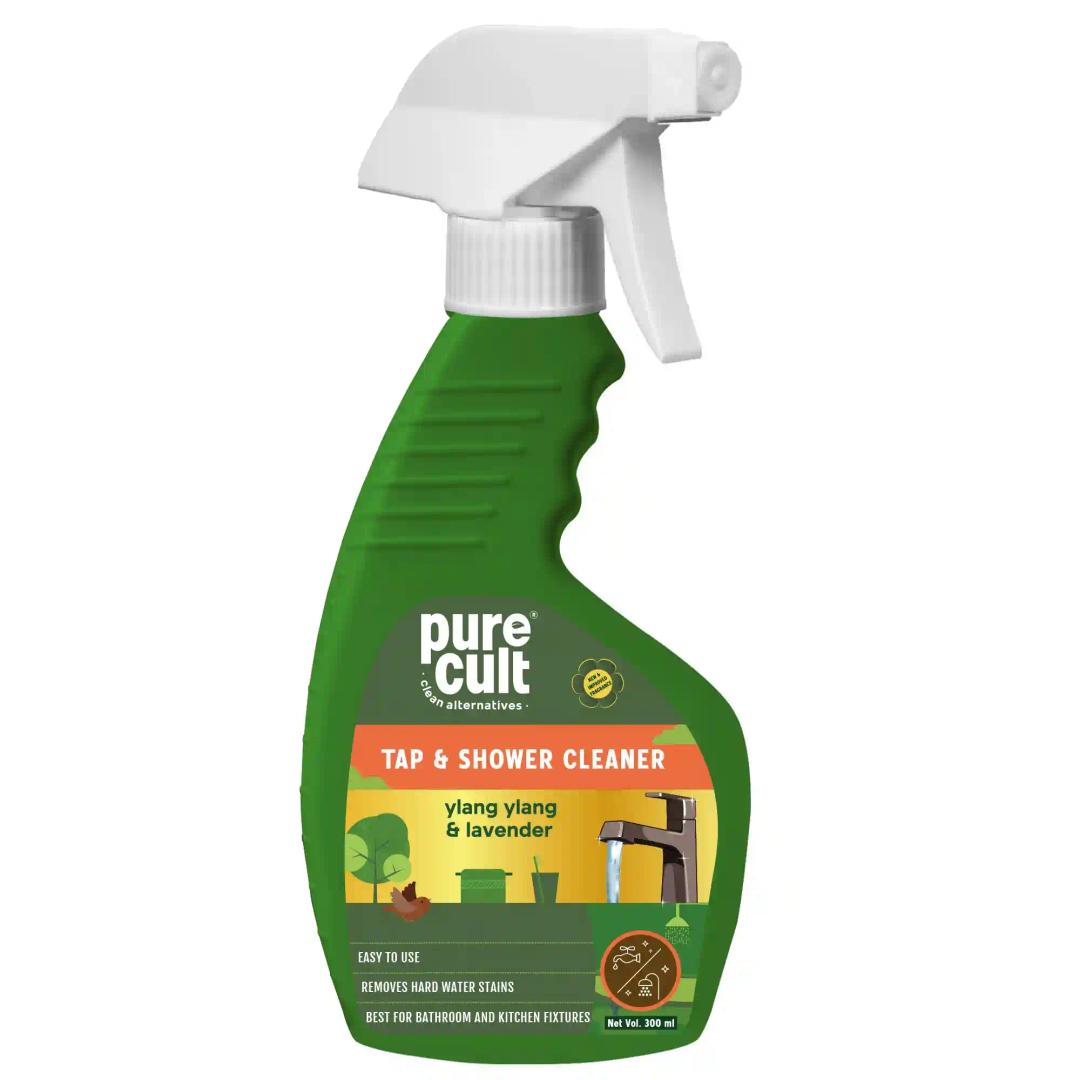 PureCult Plant-Based Tap and Shower Cleaner (300 ml) Hard Water stain remover | Cleans Taps, Showers, Faucets, Bath tubs | Limescale remover | Ylang-ylang and Lavender