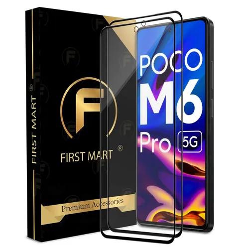 FIRST MART Premium Tempered Glass for Poco M6 Pro 5G / Redmi 12 / Redmi 12 5G with Edge to Edge Coverage and Easy Installation Kit, Pack of 2