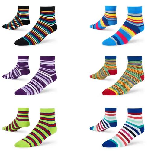 DYNAMOCKS Men's and Women's Combed Cotton Ankle Length Socks (Pack of 6) (Multicolour, Free Size)_Stripes_5_9_10_11_16_19