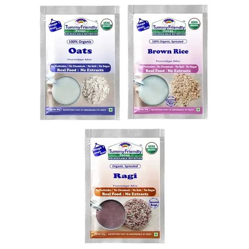 Tummyfriendly Foods Certified Organic Stage1 Sprouted Porridge Mixes Trial Packs Sprouted Ragi, Sprouted Brown Rice And Oats | 50G Each, Cereal (150 G, Pack Of 3)