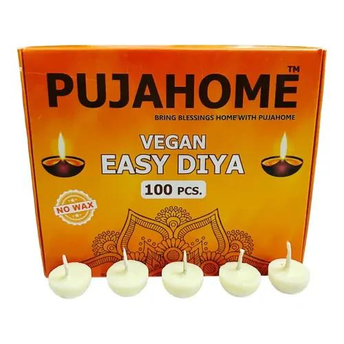 Pujahome Cow Ghee Cotton Wicks Wax Free Diya Batti for Daily Puja Readymade Ghee Diya Batti Easy to Use Long Lasting 30 Minutes Burning Time (100 Pieces Per Pack, Pack of 1)