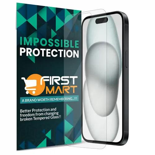 FIRST MART Screen Protector for iPhone 15 (6.1 Inch) Crystal Clear Impossible Fiber Case Friendly Protection with Easy Installation Kit| Crystal Clear