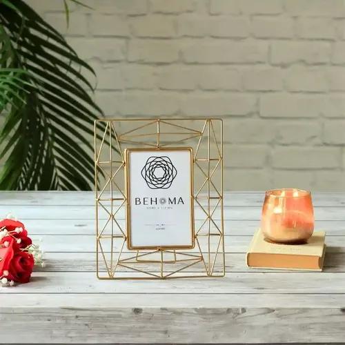 Behoma Elegant Metal Geometric Designer Photo Frame | Cherished Memories | Decorative Frames for Home Decor, Table Decor, Gifting Purpose (4x6 Inches) (Small)