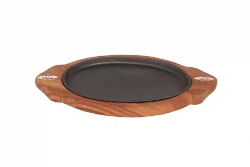 HAZEL Sizzler Plate with Wooden Base Oval Small, Wooden, Brown, 1 Pc