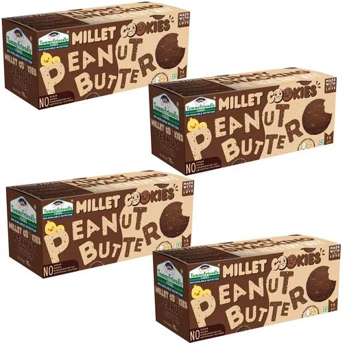 Tummy Friendly Foods Millet Cookies - Peanut Butter - 4 Packs - 75G Each. Healthy Ragi Biscuits, Snacks For Baby, Kids & Adults