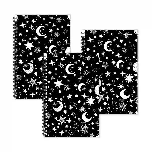 Moon & Stars Doodle Ruled Diaries - Pack Of 3