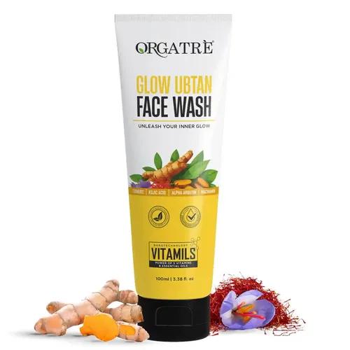 Orgatre Glow Ubtan Face Wash with Turmeric, Kojic Acid & Niacinamide for Brightening, Tan Removal & Even Skin Tone - 100ml | Dermatologically Tested | Suitable for Men & Women