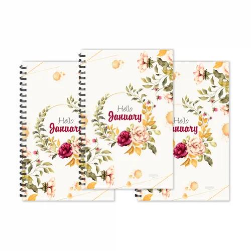 Hello January Floral Designer Ruled Diaries - Pack Of 3