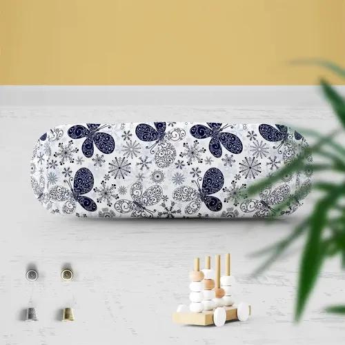 ArtzFolio Snowflakes & Butterflies | Bolster Cover Booster Cases | Zipper Opening | Velvet Fabric | 16" Width x 6" Diameter; Set of 2 pcs